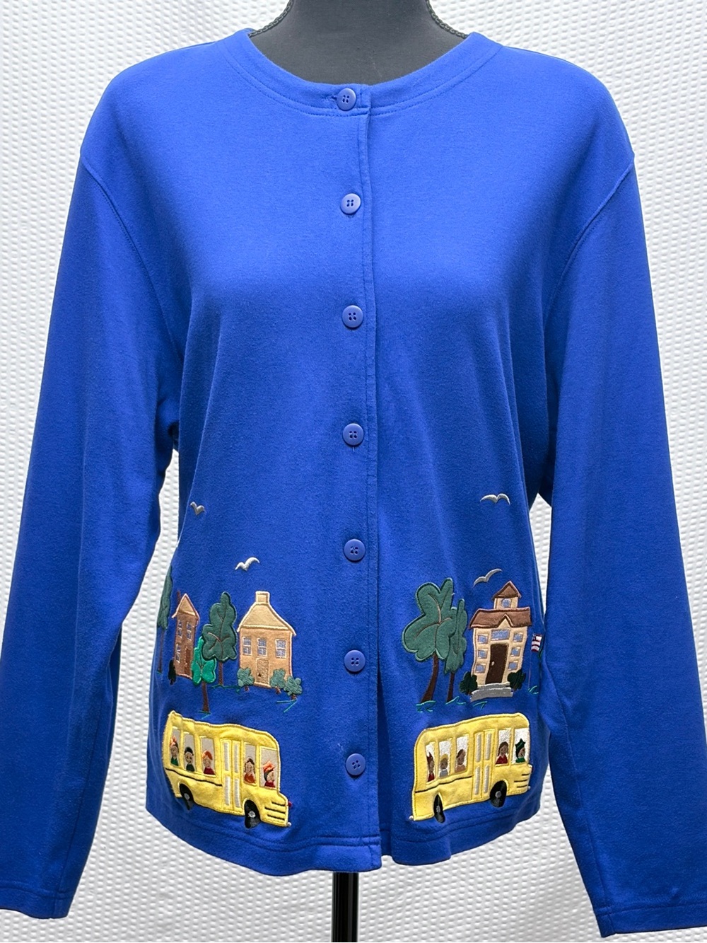 Vintage Bechamel School Bus Embroidered Sweatshirt Cardigan Womens XL